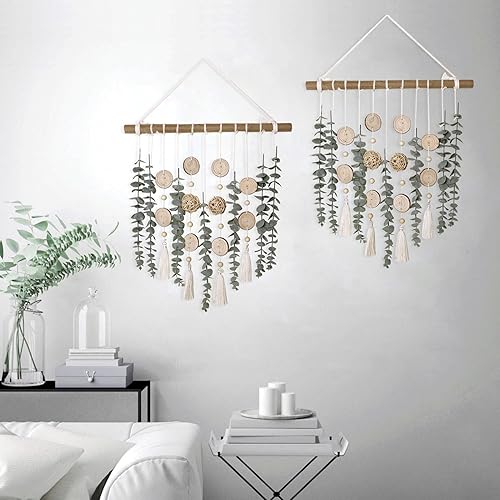 Miniatura 10 de Cyitimo Decoración de baño artificial de eucalipto para colgar en la pared, hojas de eucalipto sintético, planta colgante con palo de madera con