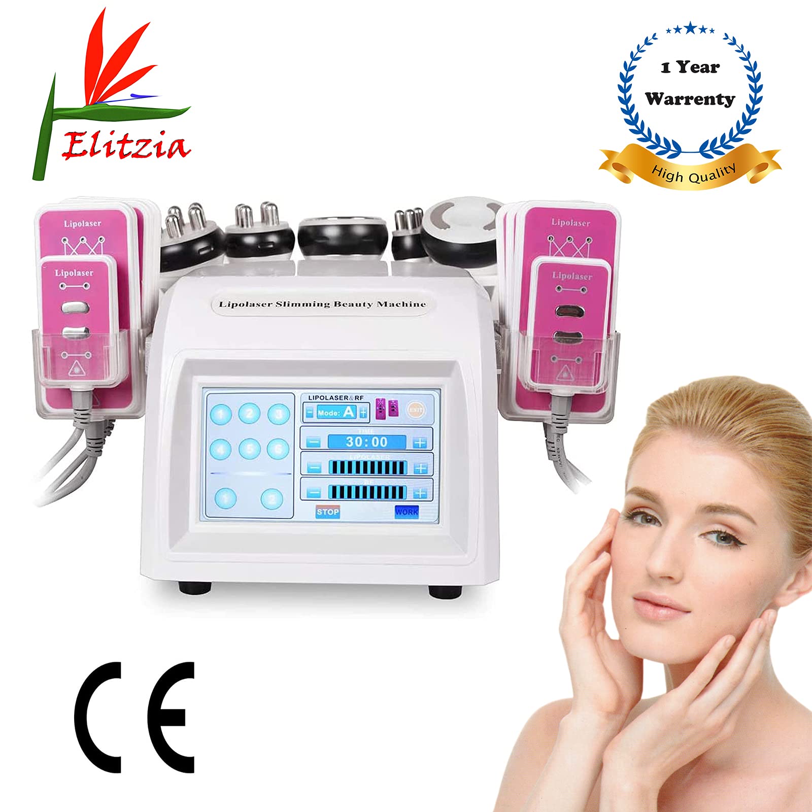 6 IN 1 Cavitazione RF Vacuum RF Cura del viso Macchina per la forma del corpo Face Lift Skin che stringe la macchina per la bellezza Elitzia ETLB058