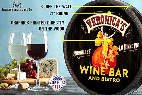 Vista 170 de THOUSAND OAKS BARREL CO. Personaliza el letrero de un cuarto de barril con cócteles de gato negro, barril de vino hecho de madera de roble de alta
