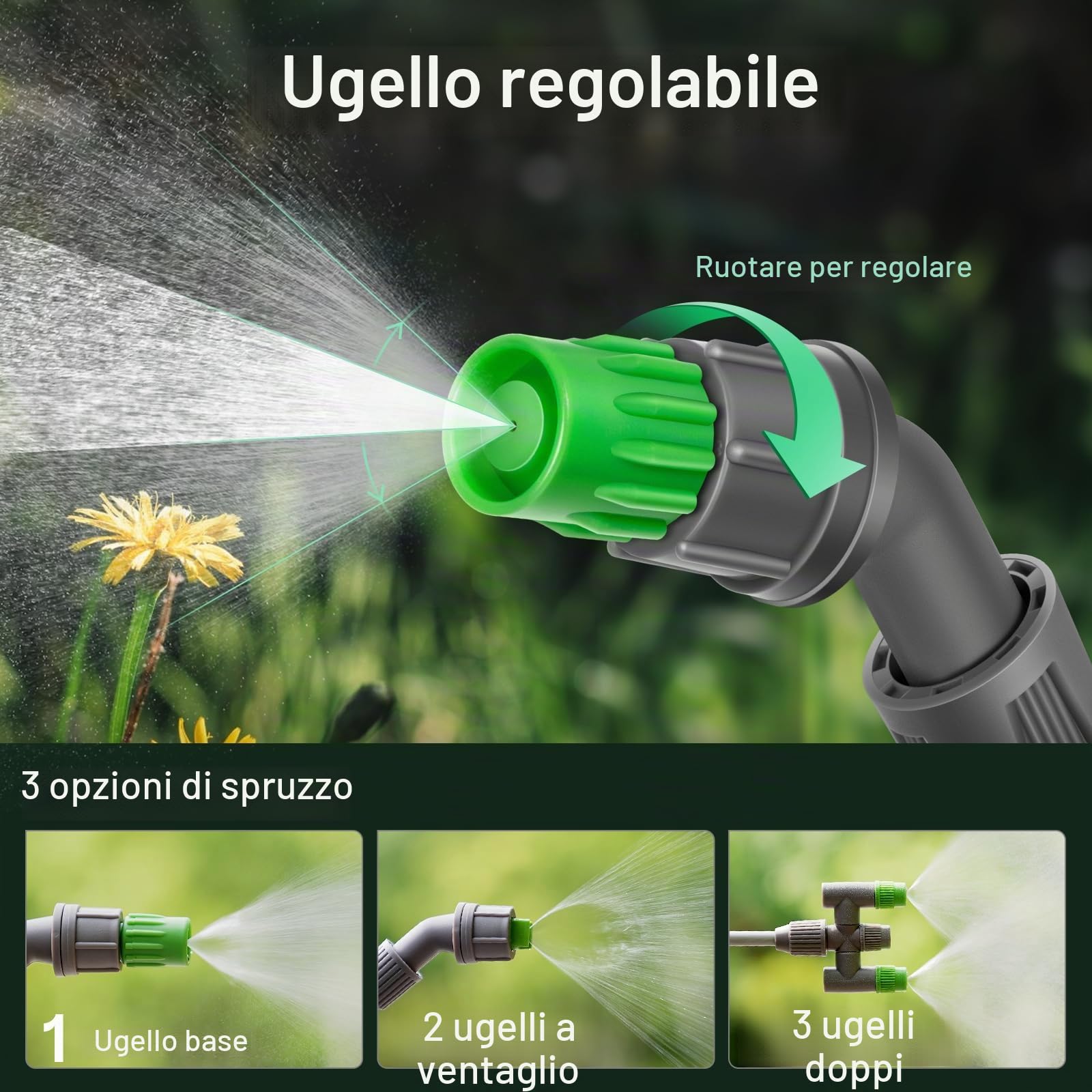 VIVOSUN Spruzzatore a pressione con pompa da 1,3 galloni, bottiglia d'acqua pressurizzata da 5 litri per prato e giardino con 3 ugelli d'acqua, tracolla regolabile, valvola di sicurezza