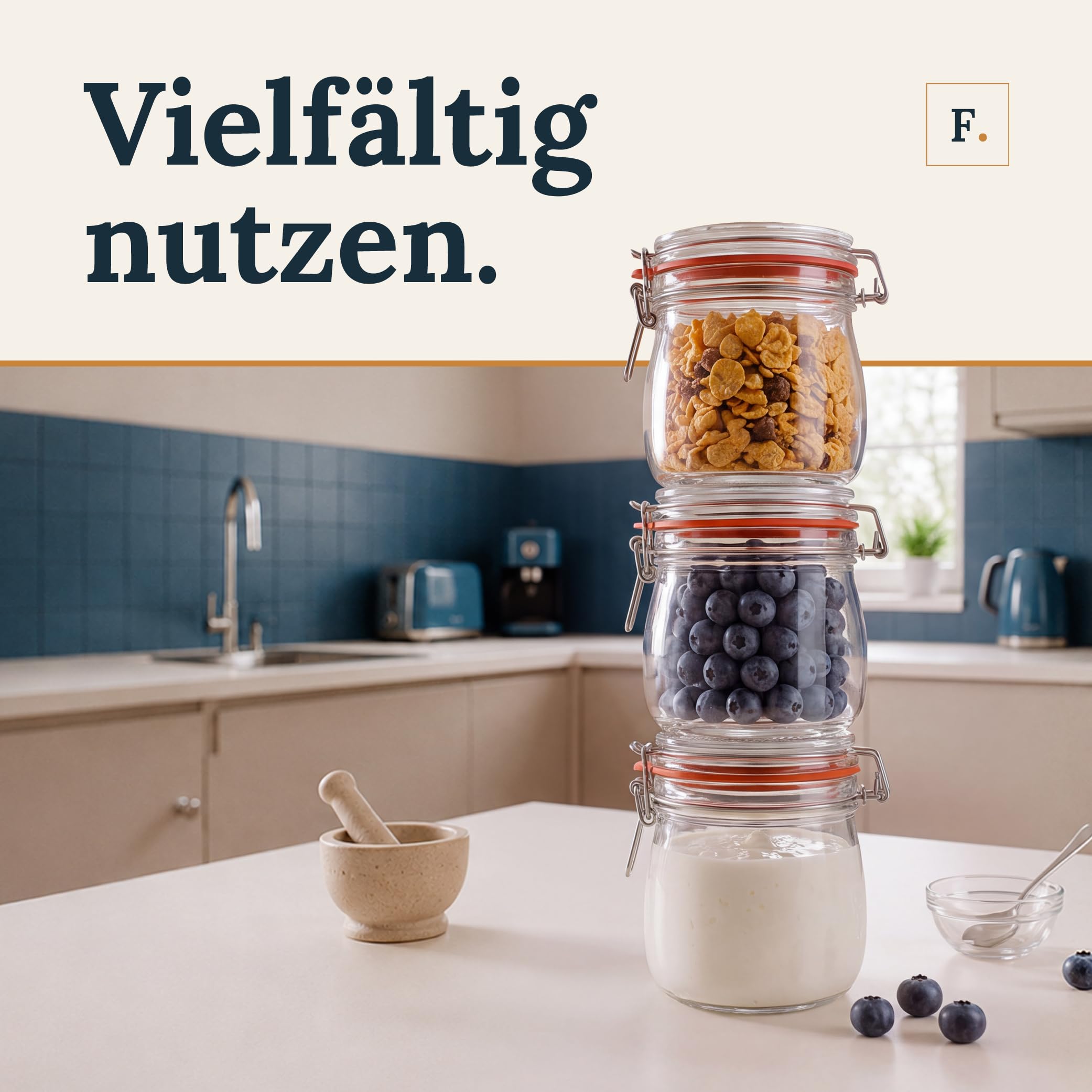 Flaschenbauer- 12 tarros de alambre de 634 ml, utilizables como tarro de conservas y de fermentación, para almacenamiento, tarros para rellenar, tarros vacíos con alambre – Fabricado en Alemania