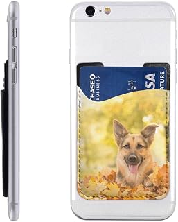 Maple German Shepherd Dog Print Leather Mobile Phone Card Package Card Case Cell Phone Card Pocket Compatible with Most Smartphones