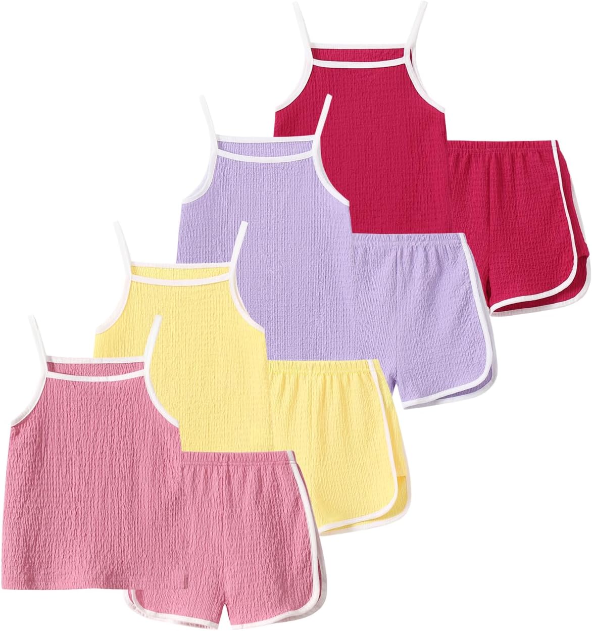 Girls Summer Clothes 4 Piece Cute Outfits Cami Tank Top and Dolphin Shorts Sets for Kid Casual, Dance, Beach