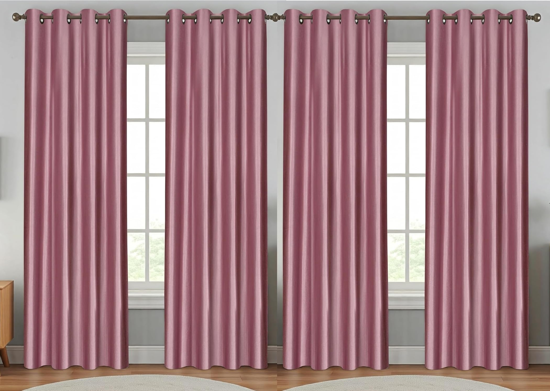 Exporthub 4 Piece Polyester Blend Eyelet Solid Window Curtain - 5ft, Burgundy