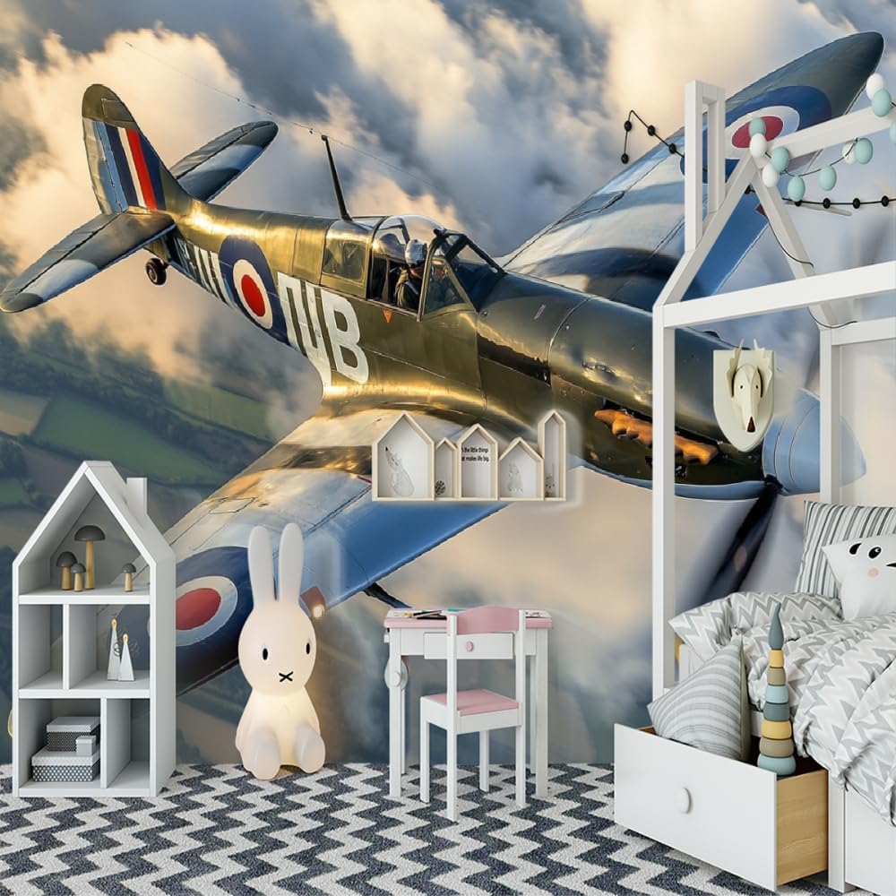 Airplane 3D Wall Mural Wallpaper Bomber Removable Self-Adhesive Wallpaper Wall Decoration for Bedroom Living Room -78.7 in x 55.2 in