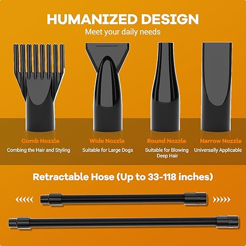 Miniatura 6 de IKARE Secador de pelo para perros, 4.8 HP3600 W de alta velocidad con control de velocidad y temperatura ajustable, diseño de bajo ruido, secadora