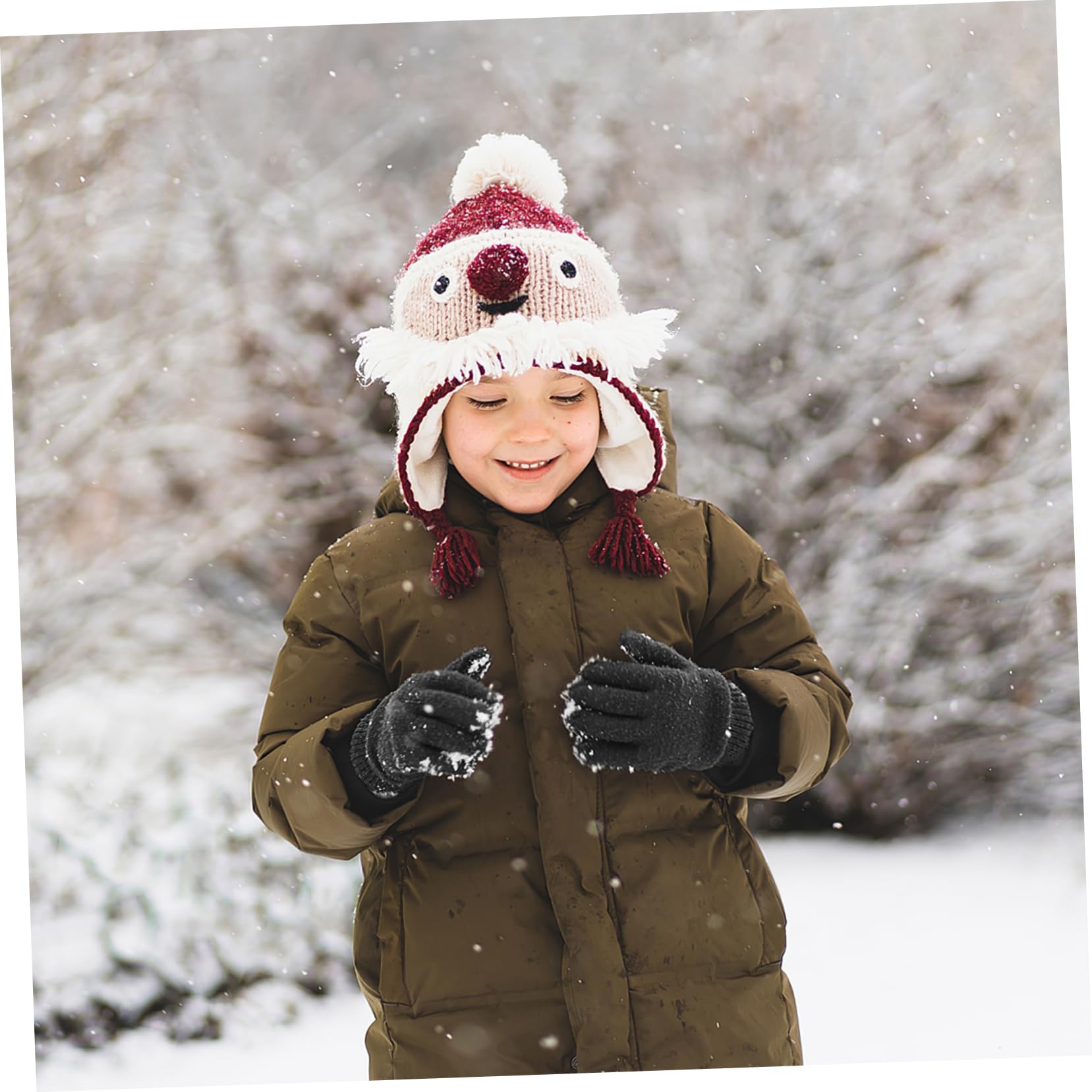 Abaodam Guantes de Invierno para Niños de 4 a 12 Años, de Tejido Negro, Cálidos y Cómodos, Ideales para Estación E Invierno en Actividades al Aire Libre