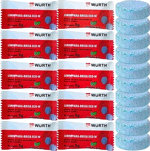 Kit Wurth Limpa Para-brisa 10 Pastilhas Eco-w Efervescente Para Jogar No Reservatório Do Carro