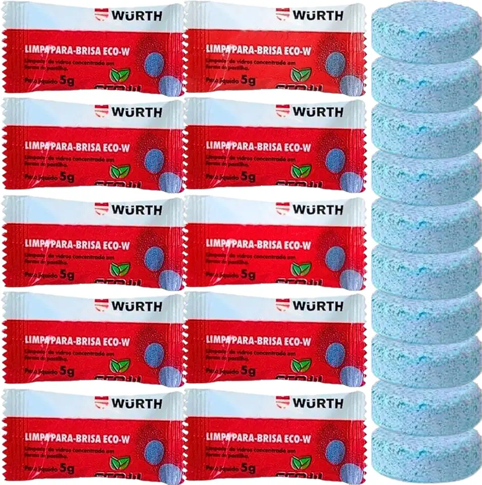 Kit Wurth Limpa Para-brisa 10 Pastilhas Eco-w Efervescente Para Jogar No Reservatório Do Carro