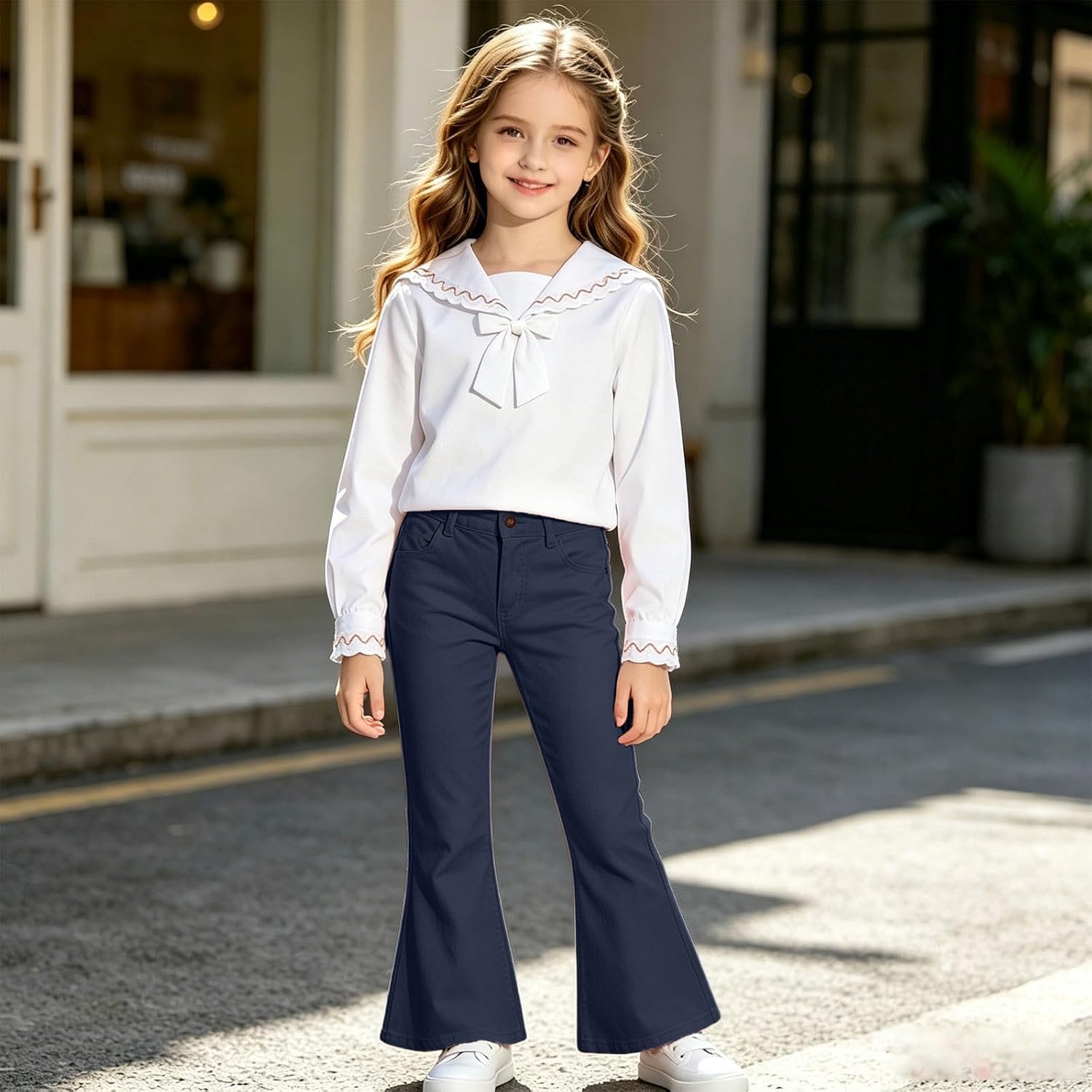 Girls Preppy Flare Pants School Uniform Pants for Kids Y2k Active Dance Trousers Casual Bottoms with Back Pocket 5-16Y