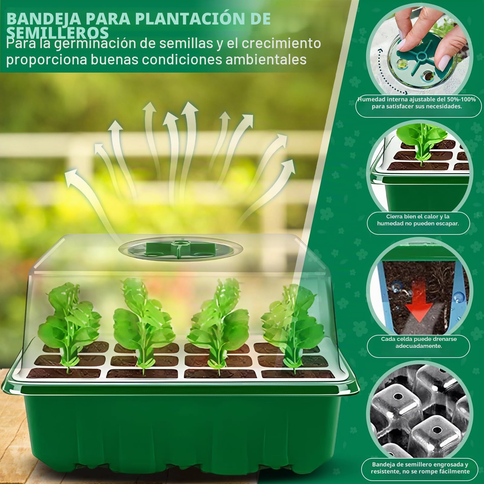 MOYKSRR 10Pcs 120 Agujeros Bandejas Semilleros de Germinacion, Bandejas Semilleros, Mini Invernadero, Plántulas Bandejas de Arranque Invernadero Bandeja de Cultivo con Domo de Humedad Ajustable