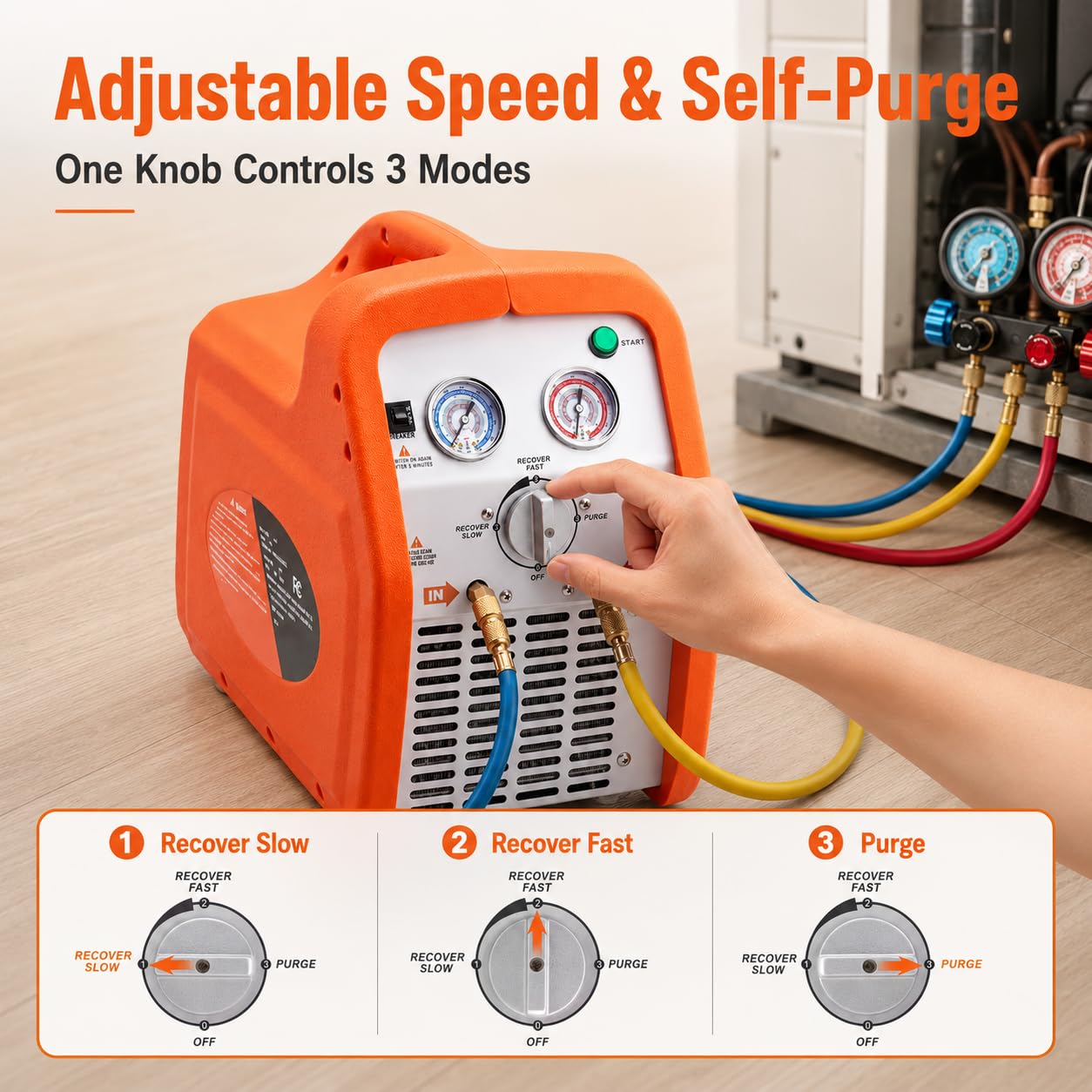 Máquina de recuperación de refrigerante 220-240 V, unidad de recuperación de CA portátil para HVAC automotriz, extracción de vapor y líquidos, diseño eficiente y compacto