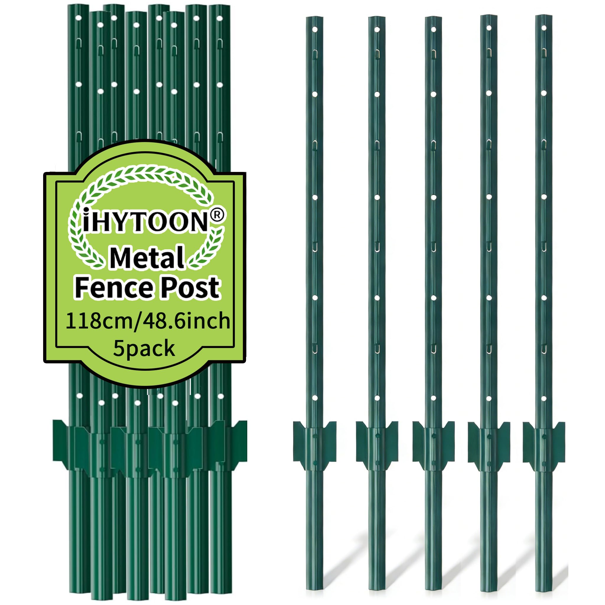iHYTOON 118 cm 丨 Robuste und langlebige Metall Zaun Pfosten-Pack von 5, No-Dig Garten U Pfosten für Draht Fechten Stahl Zaun Pfosten für Hof, im Freien (5)