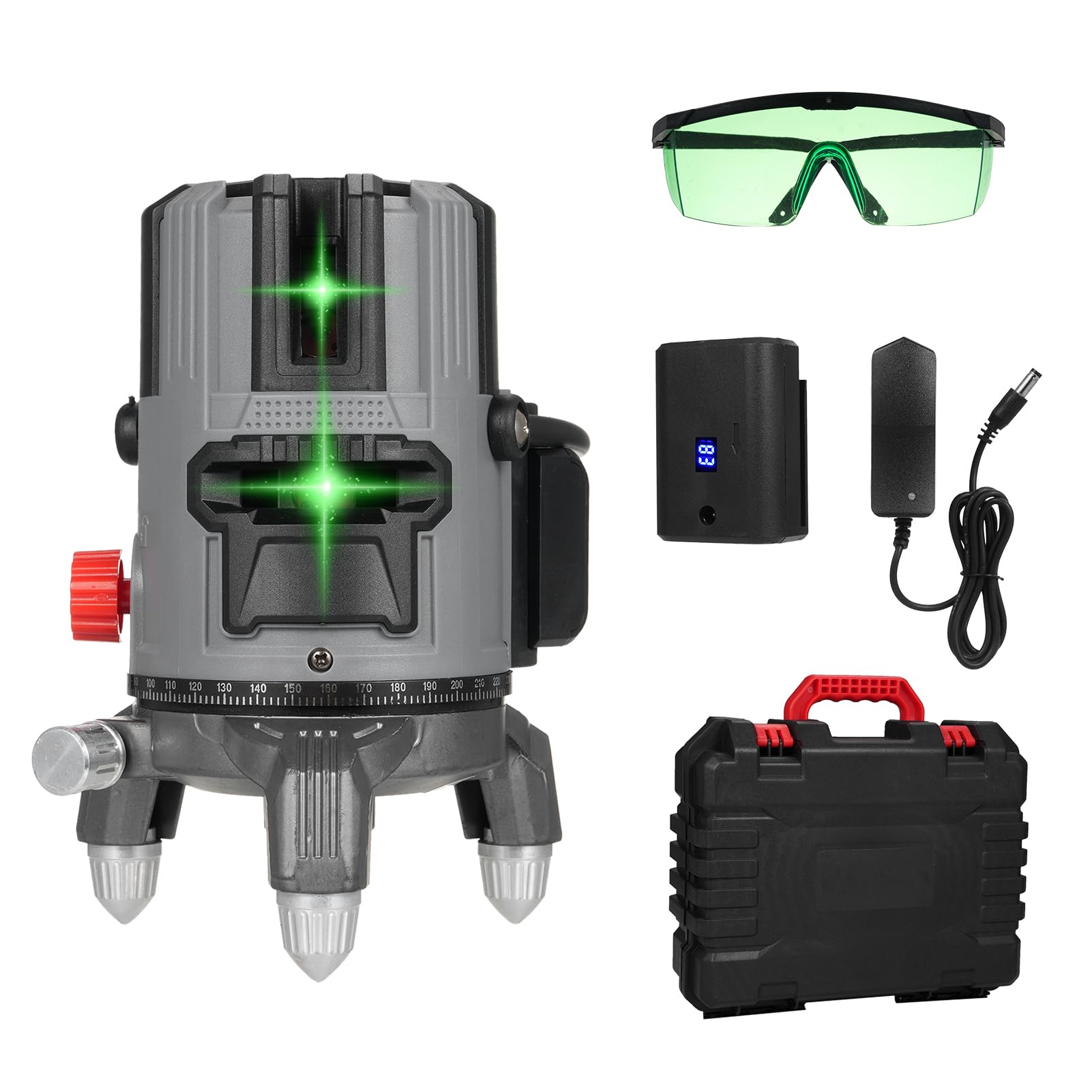 Jemora Livello portatile a 2 linee Livello professionale Raggio verde 3° Autolivellante Livello multifunzione Strumento di livellamento impermeabile antiurto e anticaduta con 2