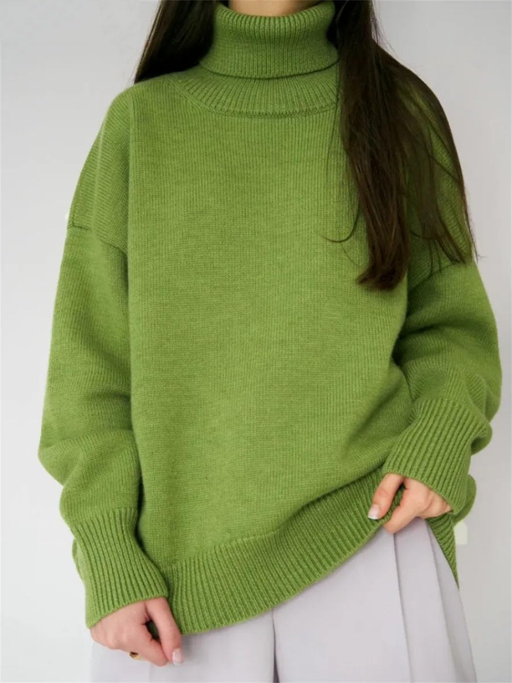 Haitpant Maglione da donna a collo alto autunno inverno spesso caldo pullover top casual sciolto maglione lavorato a maglia oversize