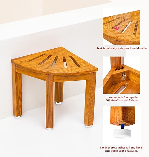 Miniatura 4 de Taburete de ducha de teca de 12 pulgadas, reposapiés de ducha, taburete de ducha para afeitarse piernas, banco de ducha de teca, taburete de ducha