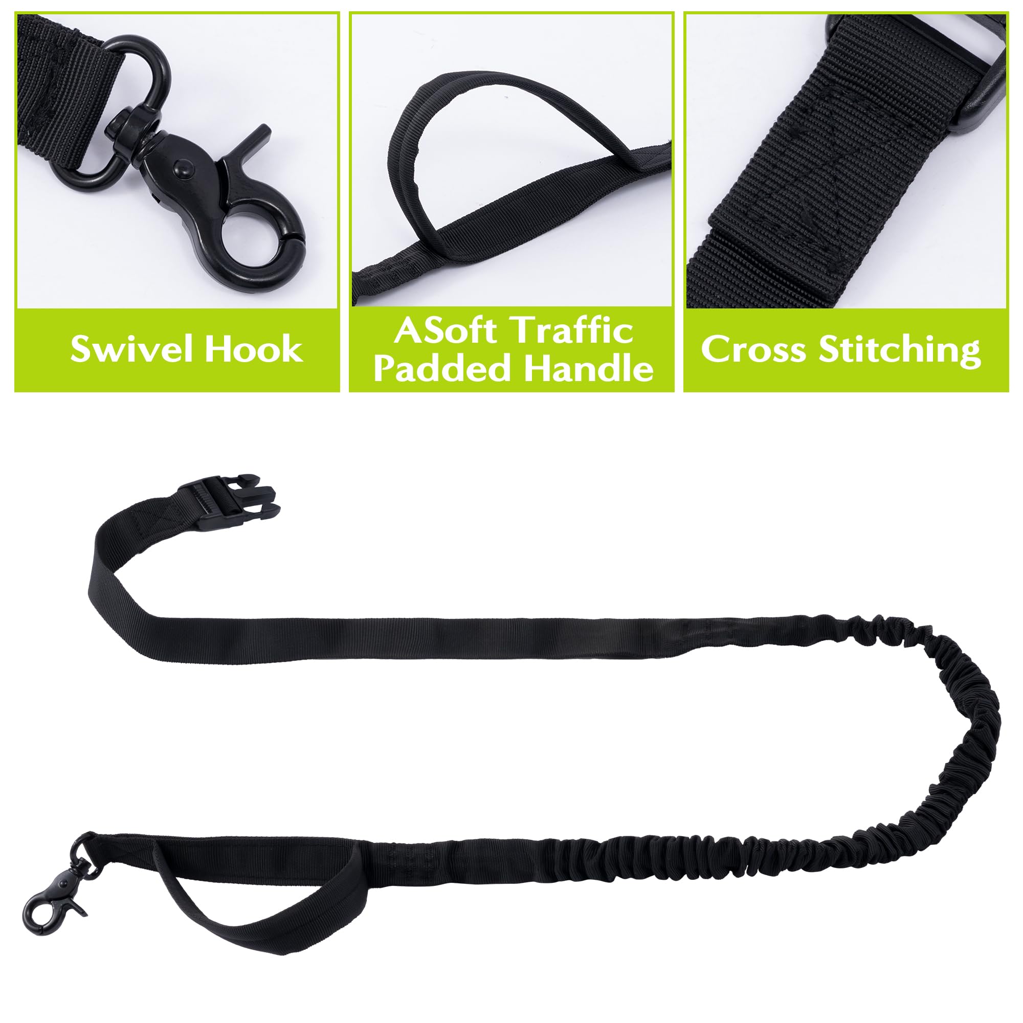Correa para perro manos libres, correas para correr con bolsa con cremallera, cinturón reflectante ajustable, elástico retráctil de doble asa para perros pequeños, medianos y grandes, para