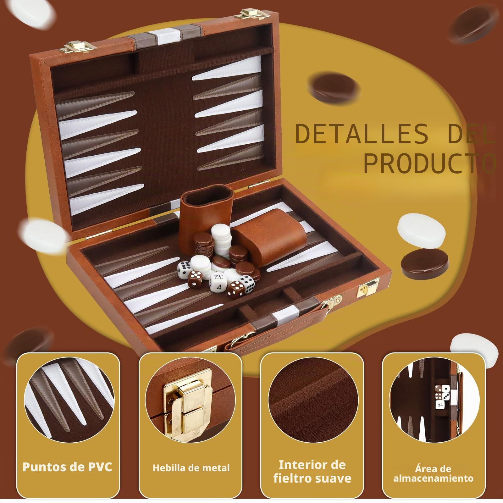 Backgammon, Juego de Backgammon clásico para Adultos, Tabla de Mesa con Funda de Cuero, Juego portátil