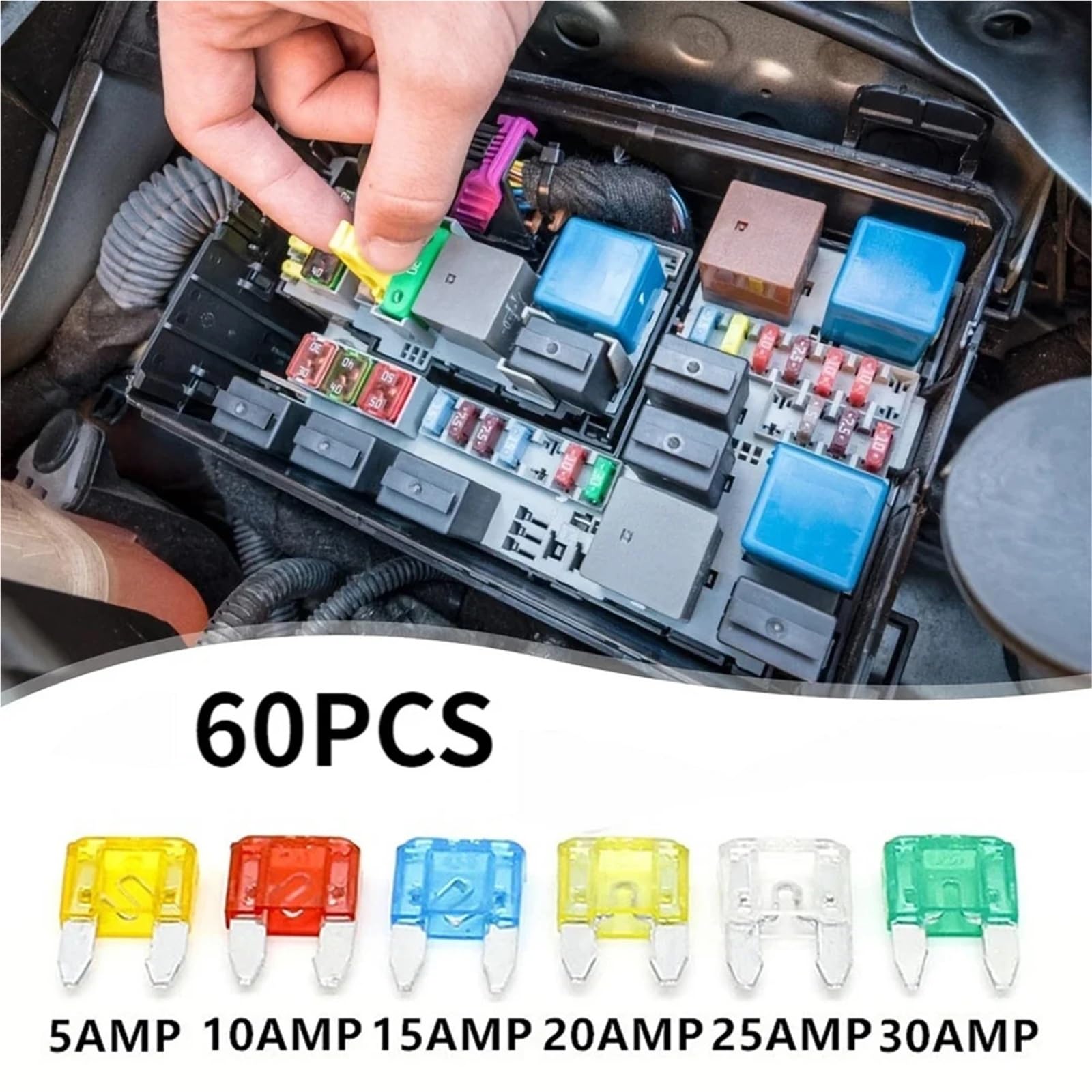 Cajas de fusibles Surtido for coche, perfil mediano, tipo cuchilla, 2-35 A for y camión, con clip caja, 60/306 piezas