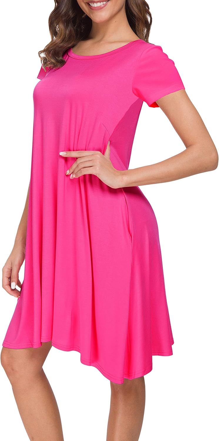 Afibi Womens Short Sleeve Loose Pockets Dress Casual Swing T-Shirt Dresses - Image 4
