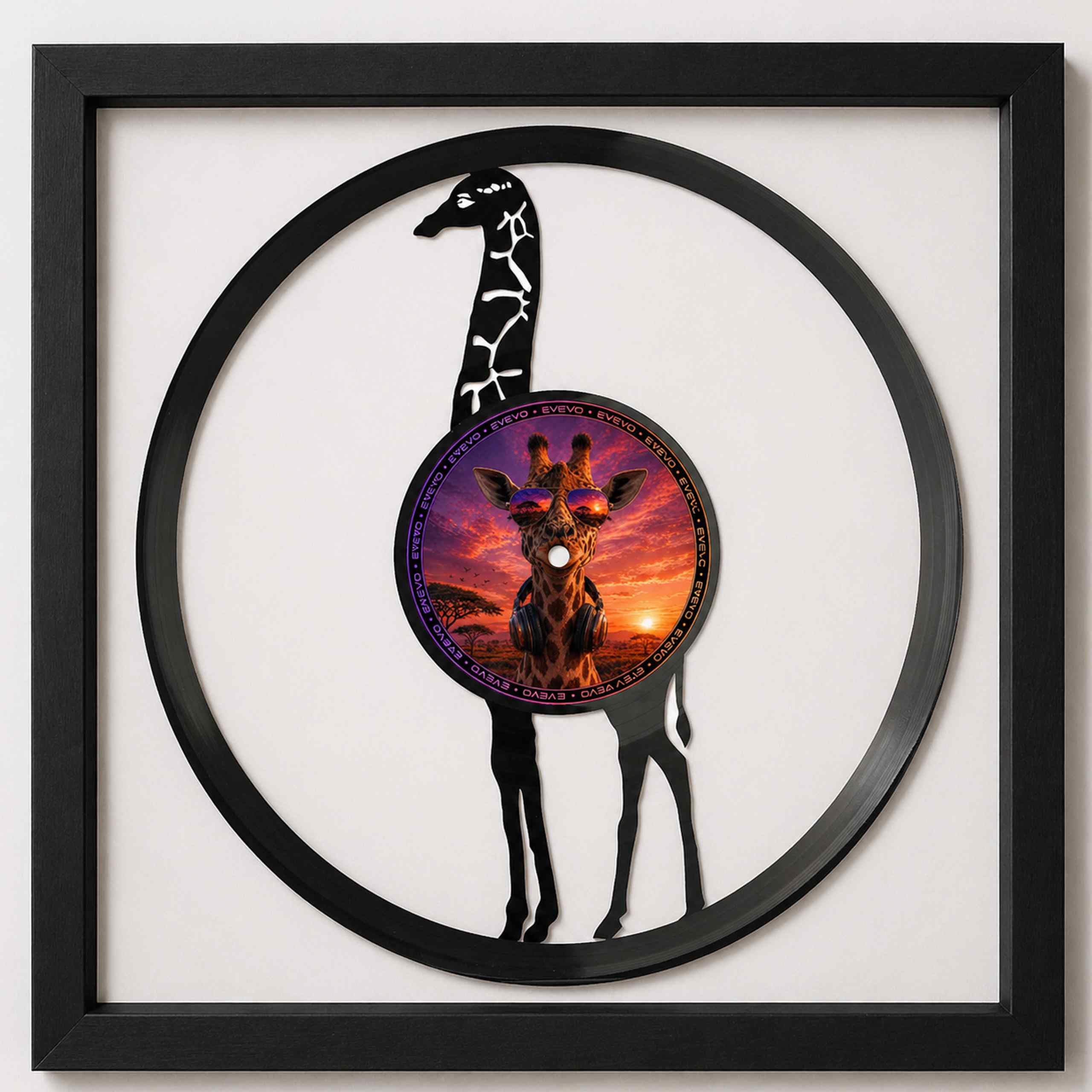 EVEVO Decorazione da parete in vinile, con cornice, 32 x 32 cm, giraffa, decorazione da parete in vinile, arte da parete Africa Savanna, regalo per gli amanti degli animali e gli appassionati della