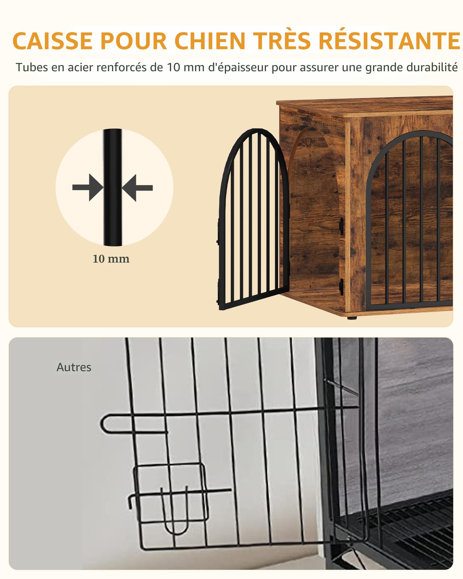 Hzuaneri 100cm Cage pour Chiens, Niche Moderne Intérieur, 3 Portes, 100 x 60 x 63 cm, Marron Rustique