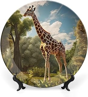 Exquisite Ceramic Decorative Plate, Tallest Neck Animal Bone Porcelain Plates with Display Stand for Kitchen Dining Room Wine Cabinet - Forest Unique Home Decor