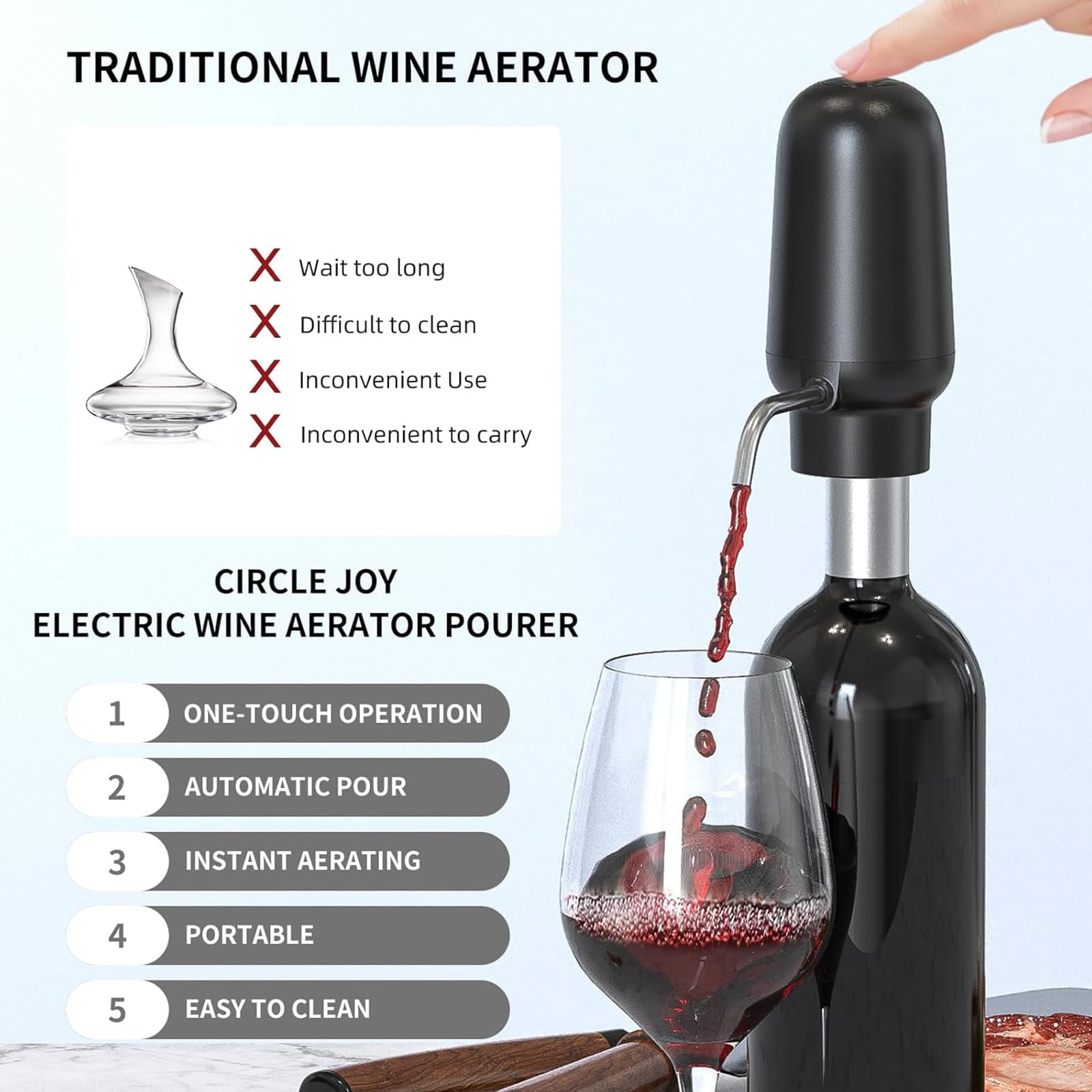 Aeratore elettrico per vino, dispenser automatico per vino, aeratore multifunzione per vino, accessorio per la casa in ABS