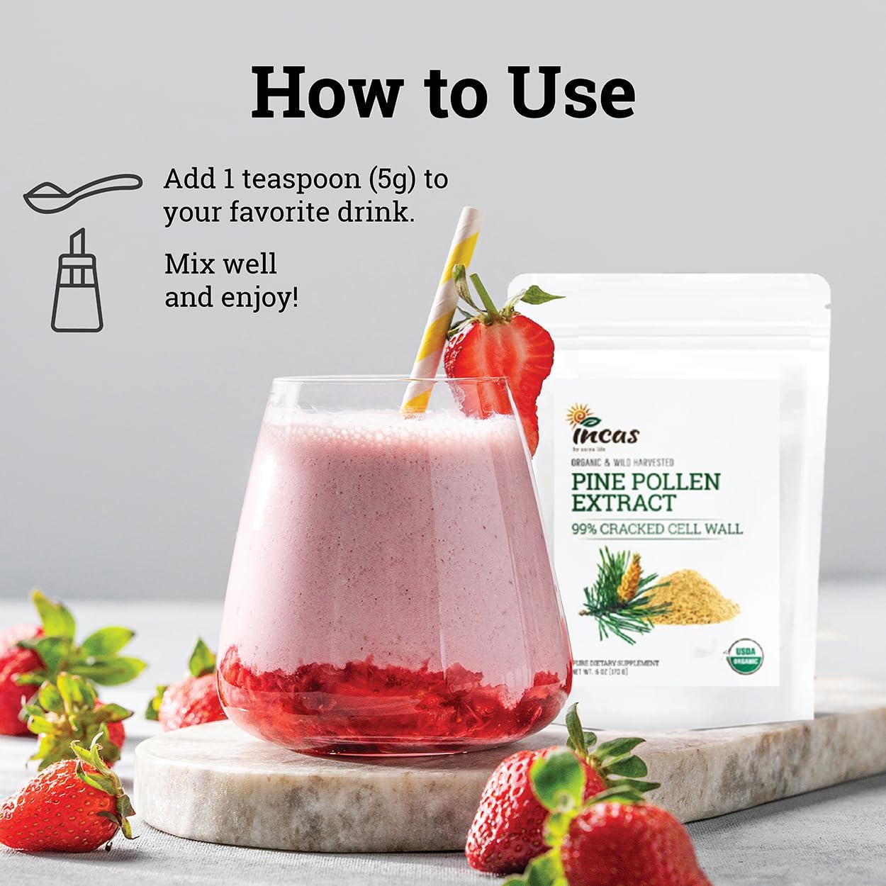 INCAS 100% USDA Organic Pine Pollen Powder (6 Ounces) Non GMO Verified 99% Cracked Cell Wall, Wild HARVESTED, Non-Irradiated, Boosts Energy & Immune Support, No Fillers or Additives - Image 3