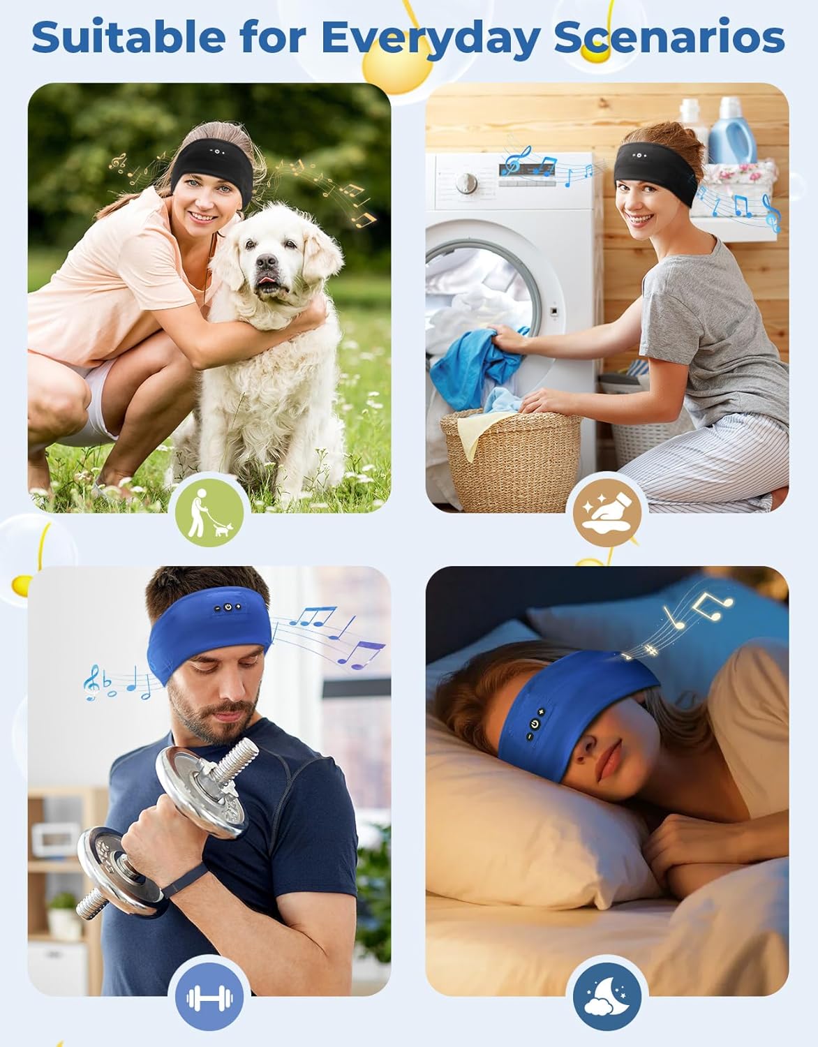 2PCS Sleeping Headphones, Headband Headphones with HD Stereo Speakers, Bluetooth Headband for Sports, Running, Workouts, Yoga, Travel, Gift - Black&Blue - Image 7