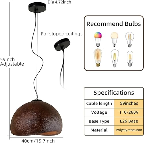Miniatura 2 de JAYMP Wabi Sabi - Lámpara colgante de 15.7 in para comedor, cocina, isla de granja, lámpara colgante E26, estilo japonés, forma de nido de pájaro