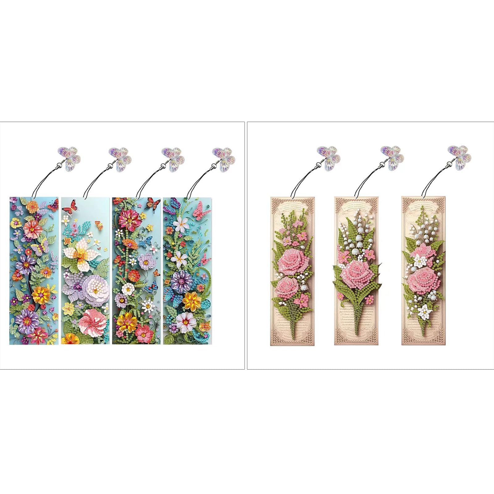 Lebartm 7Pcs DIY Diamond Art Painting Bookmarks with Colorful Butterfly Pendant PET Bookmark Ornament Double Sided Pattern Single Sided Diamond Book Marker Clip Gifts Tags-01