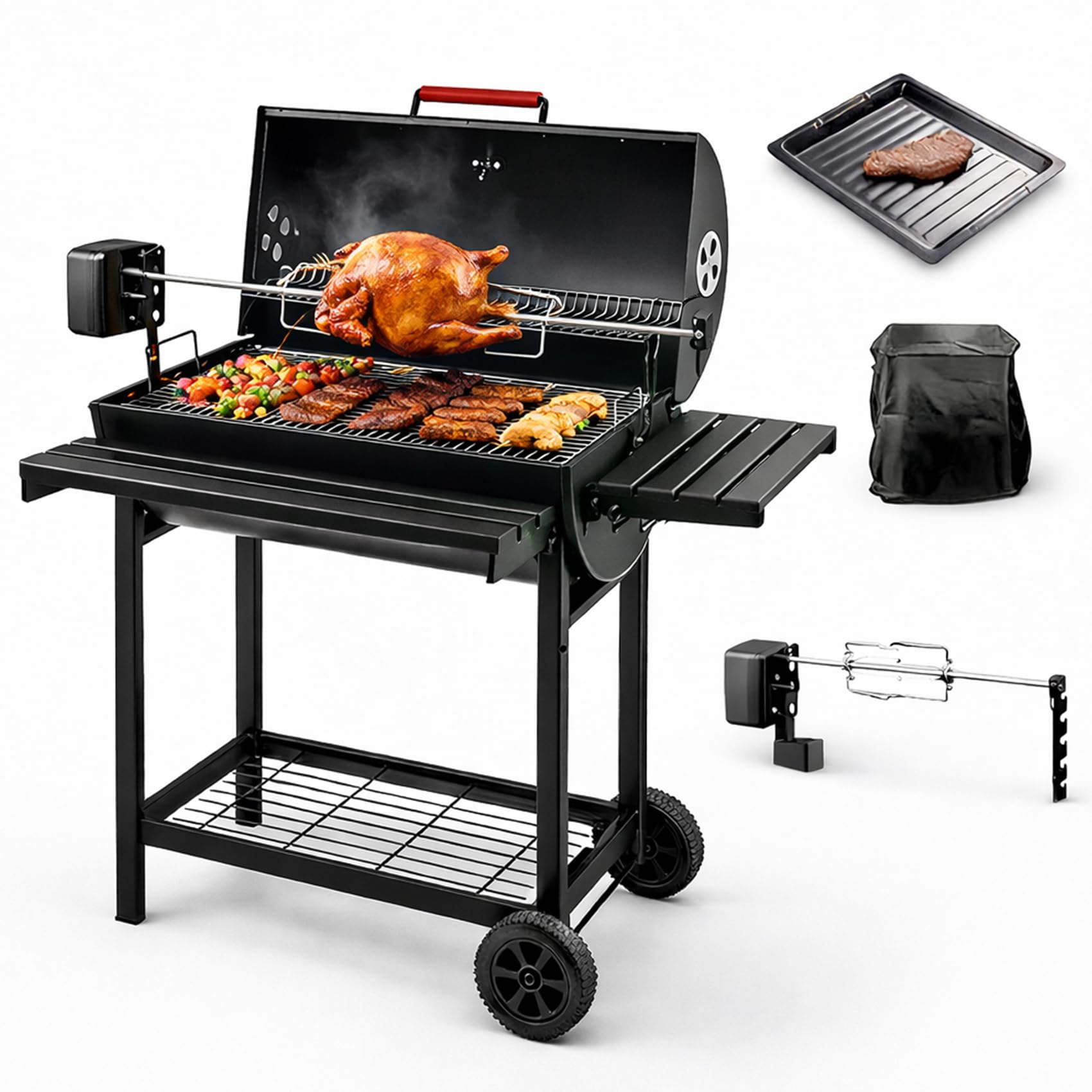 Amazon | バーベキューコンロ BBQコンロ 大型 蓋付き【自動回転 鉄板