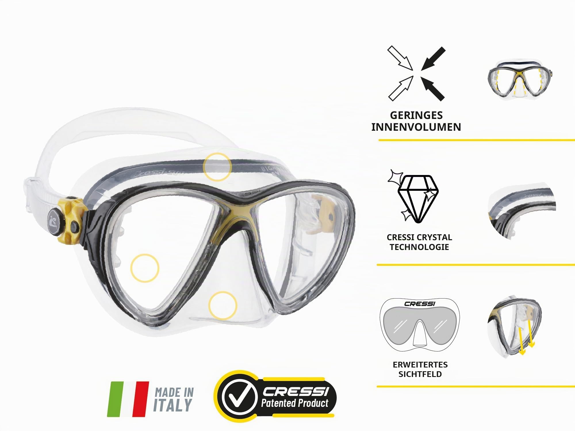CRESSI Big Eyes Evo - Einzelne Maske Big Eyes Evo oder Kombo Set Maske Big Eyes Evo und Schnorchel Alpha UD, zum Tauchen und Snorkeln, Einheitsgröße, Erwachsene