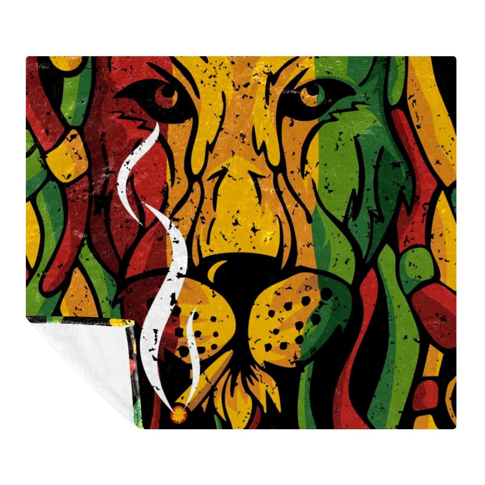 Couverture polaire Lion Rasta 150x200 cm douce en microfibre pour lit et canapé