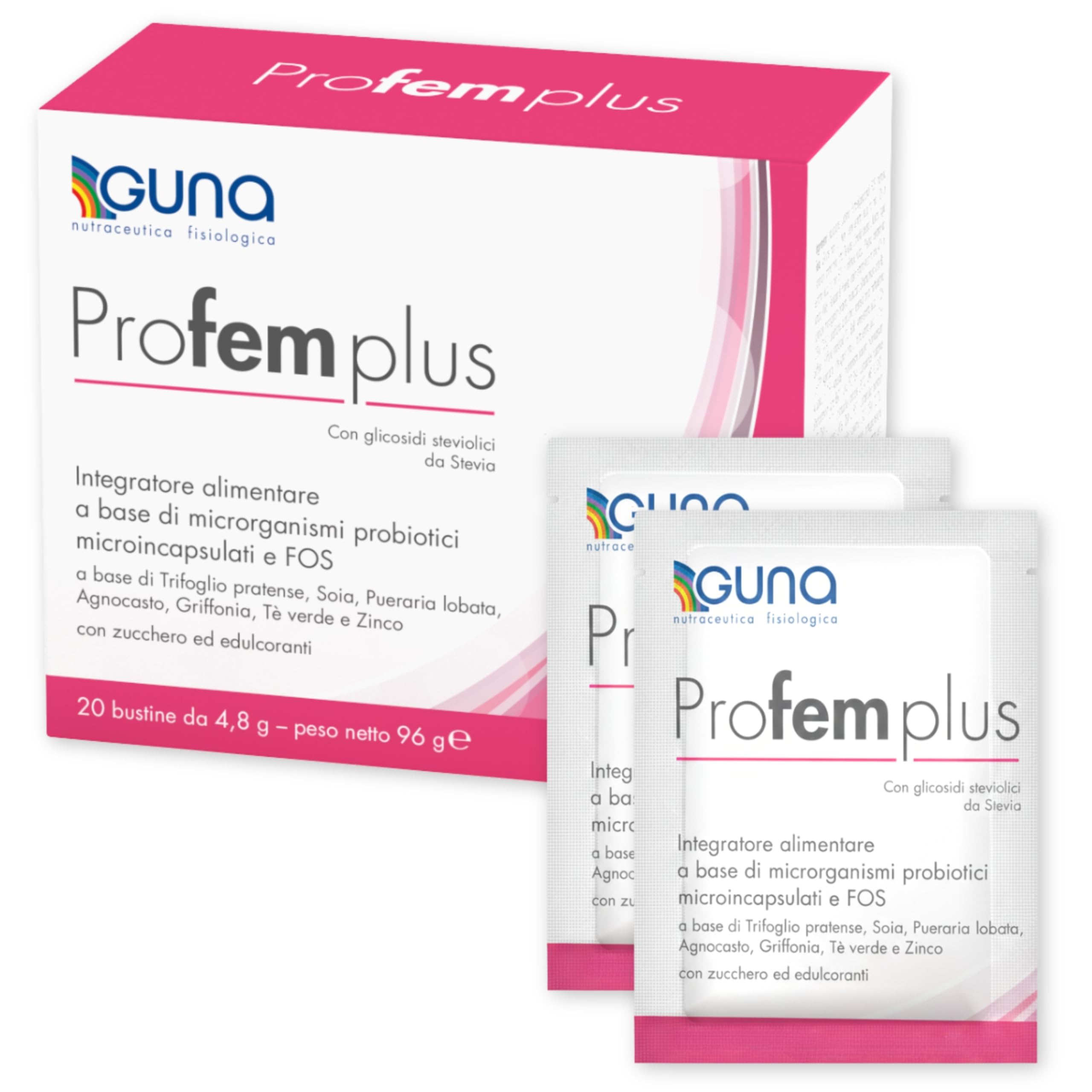 GUNA Profem Plus 20 Buste - Integratore alimentare a Base di Microrganismi Probiotici Microincapsulati e FOS - A base di Trifoglio rosso, Soia, Pue…