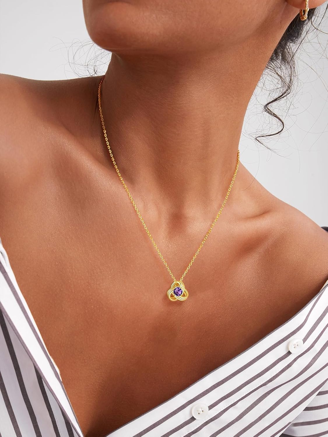 KeyStyle Love Knot Birthstone Necklace for Women, Gold Infinity Crystal Charm Birthstone Anniversary Jewelry for Her, Birthday Necklaces for Mother Wife Grandma BFF (with Gift Box) - Image 3