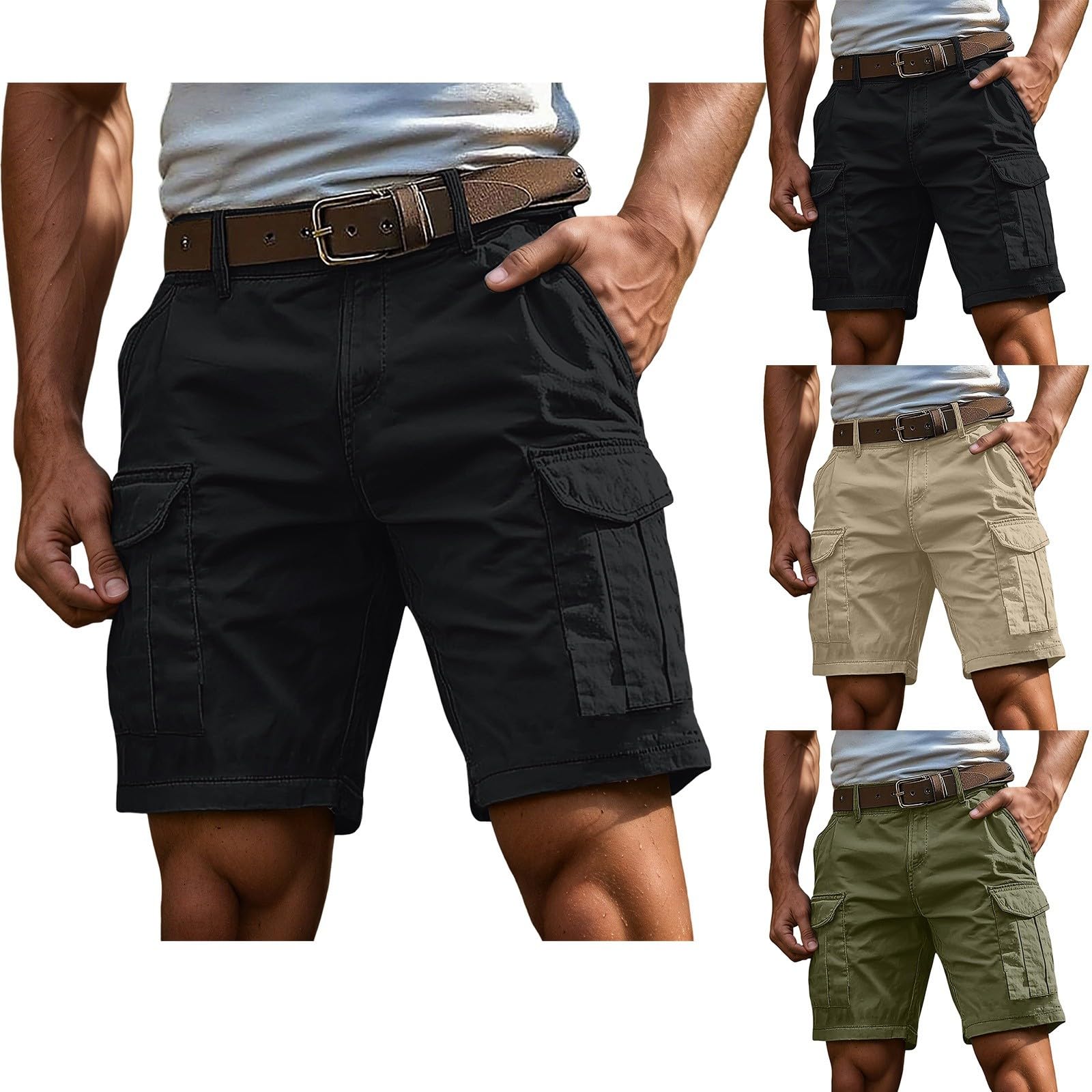 Shorts de Trabajo Hombre Cargo Verano Tallas Grandes Holgados Transpirables Cómodos
