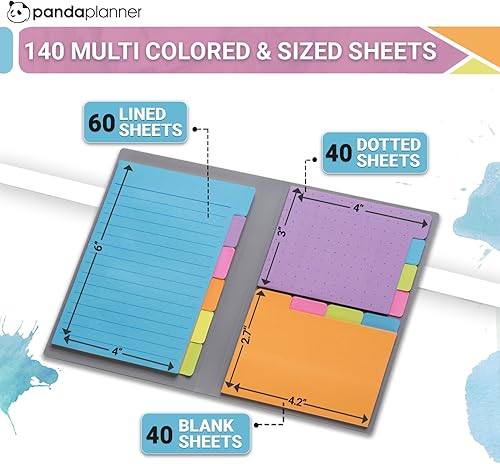 Miniatura 3 de Panda Planner Juego de notas adhesivas  140 colores surtidos de primavera con pestañas, punteadas, rayadas y notas en blanco  Pestañas adhesivas