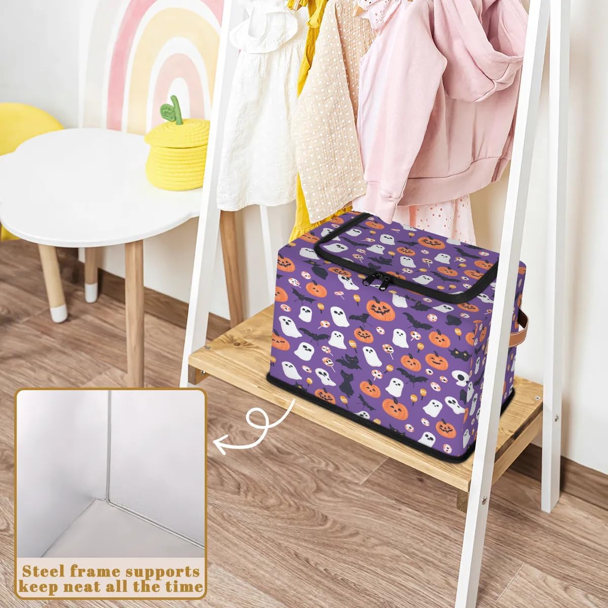 Halloween Ghosts Pumpkins Storage Box with Lid and Handles Foldable Cloth Storage Basket Bin Bags for Shelves Closet Shelf Toys Clothes Bed Sheets Organizer 2 Pack