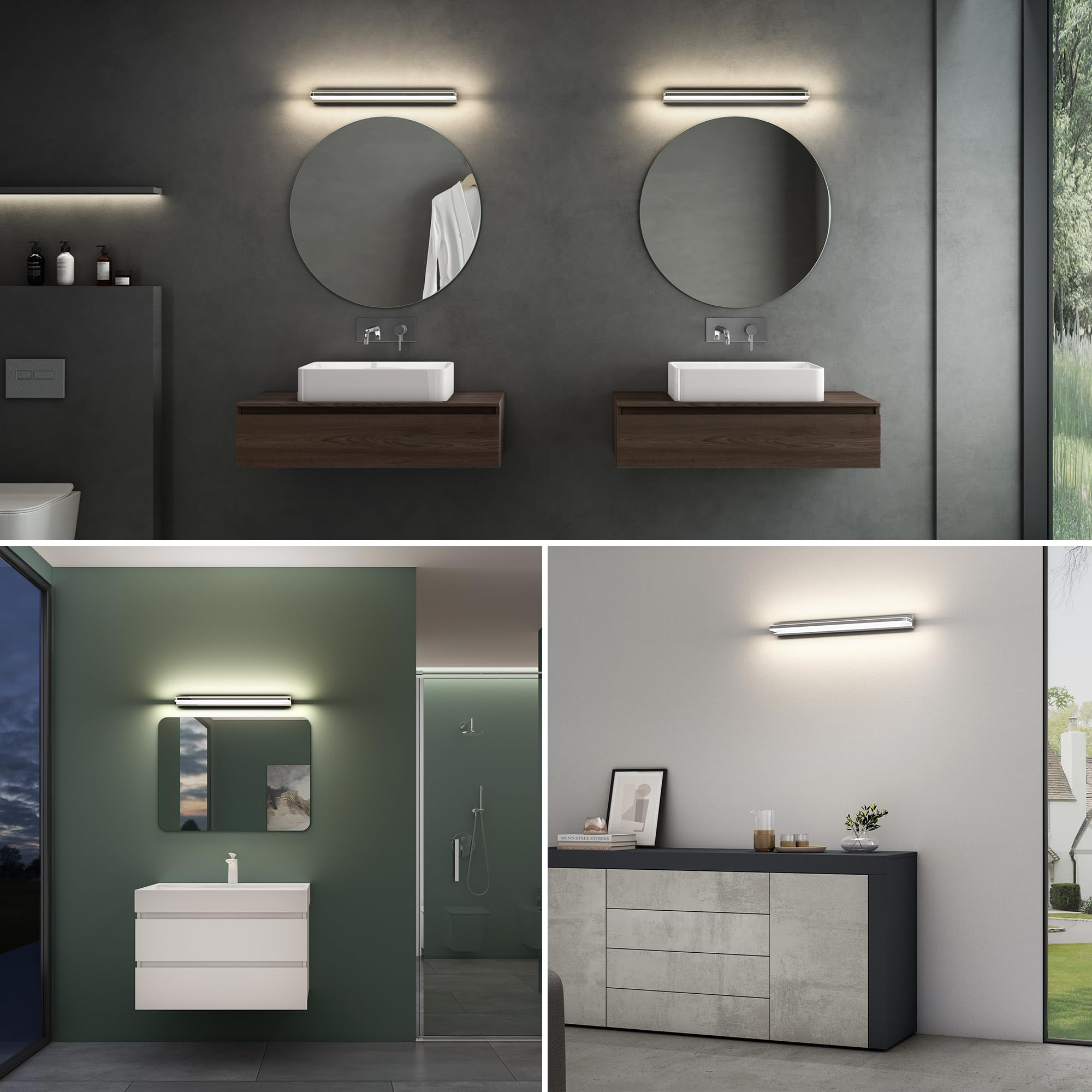 Mai & Mai Spiegelleuchte 60cm LED Badlampe | Spiegellampe, 4000K Badezimmer Lampe | LED Wandleuchte Chrom 14W SparkLuxe