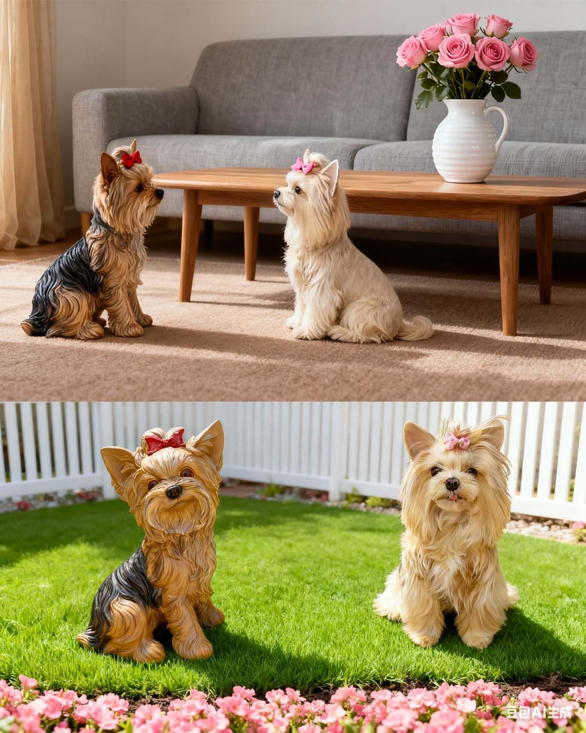 Amazon.co.jp: ZHEHUA 手描き 樹脂製 座ったヨークシャーテリア像