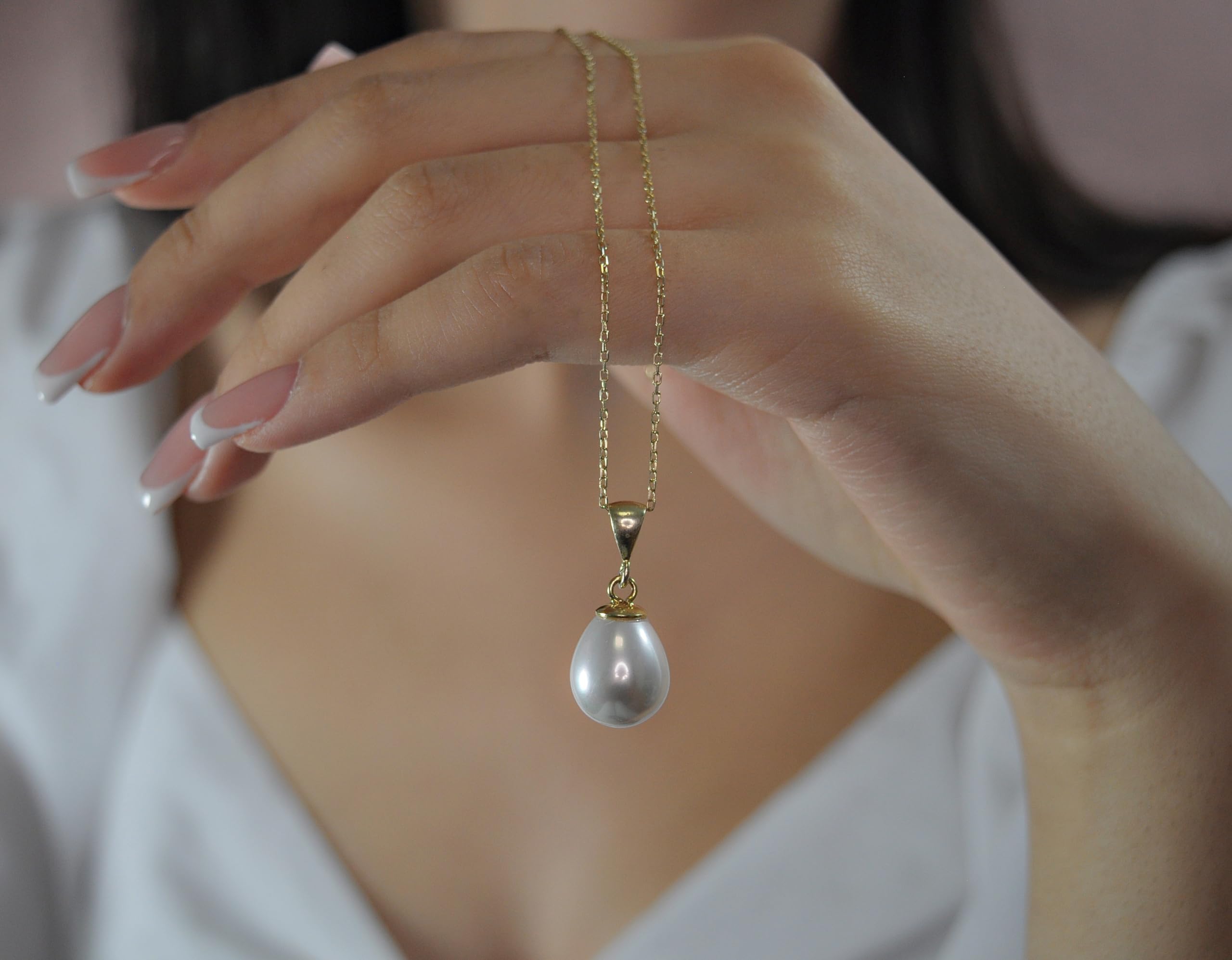 Süßwasserperlen Schmuck Set Silber - 925 Sterling Silber Vergoldet - Kette - Ohrringe - Creolen - Geschenk für Sie - Handmade - Schmuck - Weihnachtsgeschenk