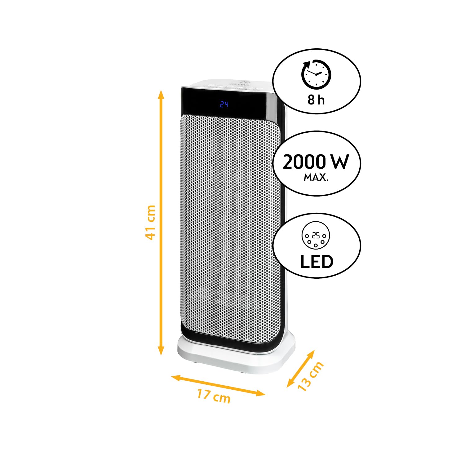 TZS First Austria - Radiateur Soufflant Céramique 2000W - Élément PTC, 2 Niveaux de Chauffe, Télécommande & Thermostat - Oscillation - Minuterie 9h - Protection Surchauffe - Silencieux 49dB - Blanc