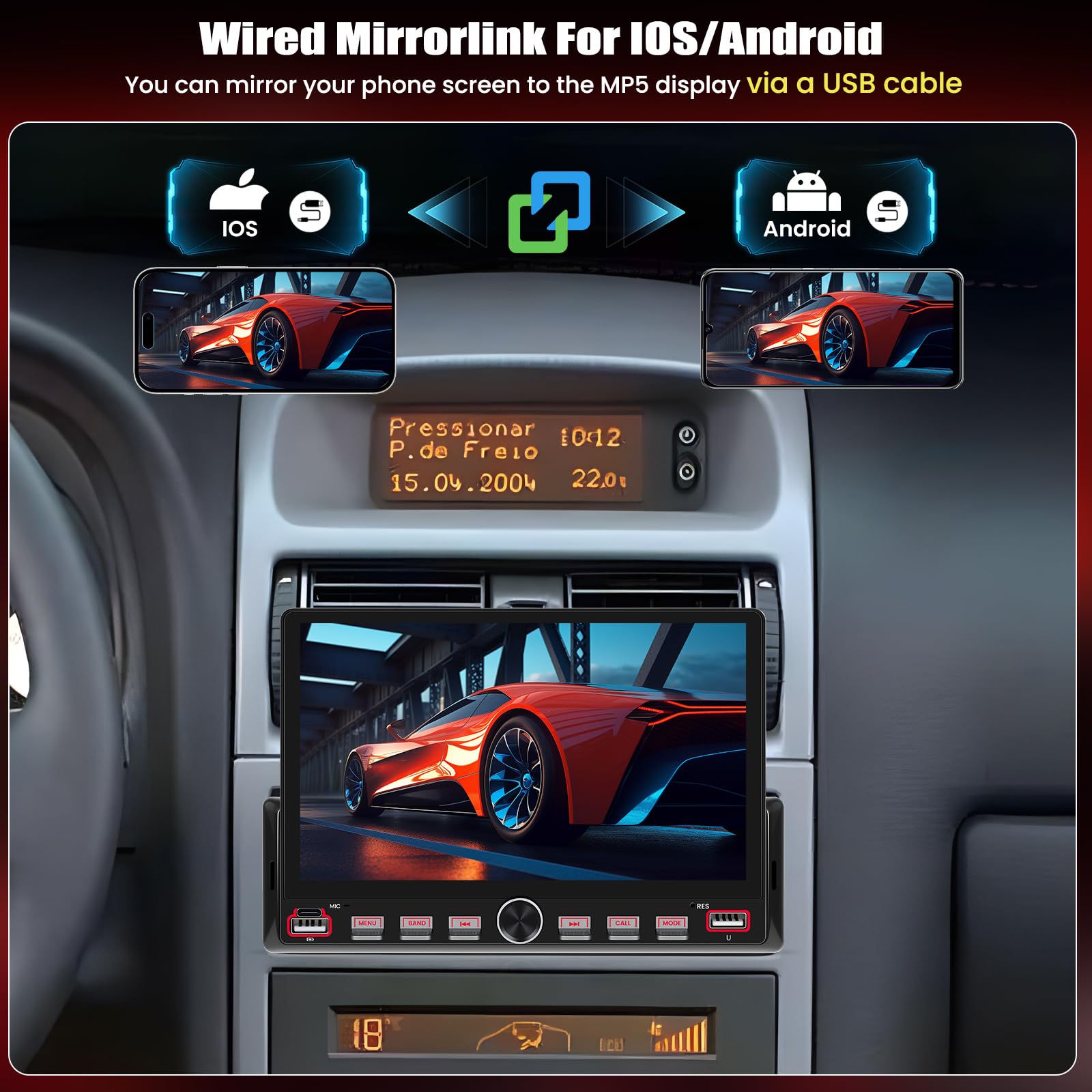 CAMECHO 1 DIN 7-calowy dotykowy odtwarzacz samochodowy z Bluetooth i mirror linkiem MP5 radio FM EQ USB sterowanie przyciskami na kierownicy + kamera