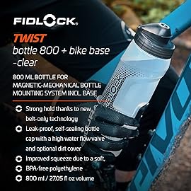 FIDLOCK Twist Bottle 800ml/27oz + Base Systems | New Leak-Proof, Self-Sealing Bottle Cap | Bike Water Bottle Holder with No Screws & Attached Bottle | Cage Free Magnetic Rack | Clear