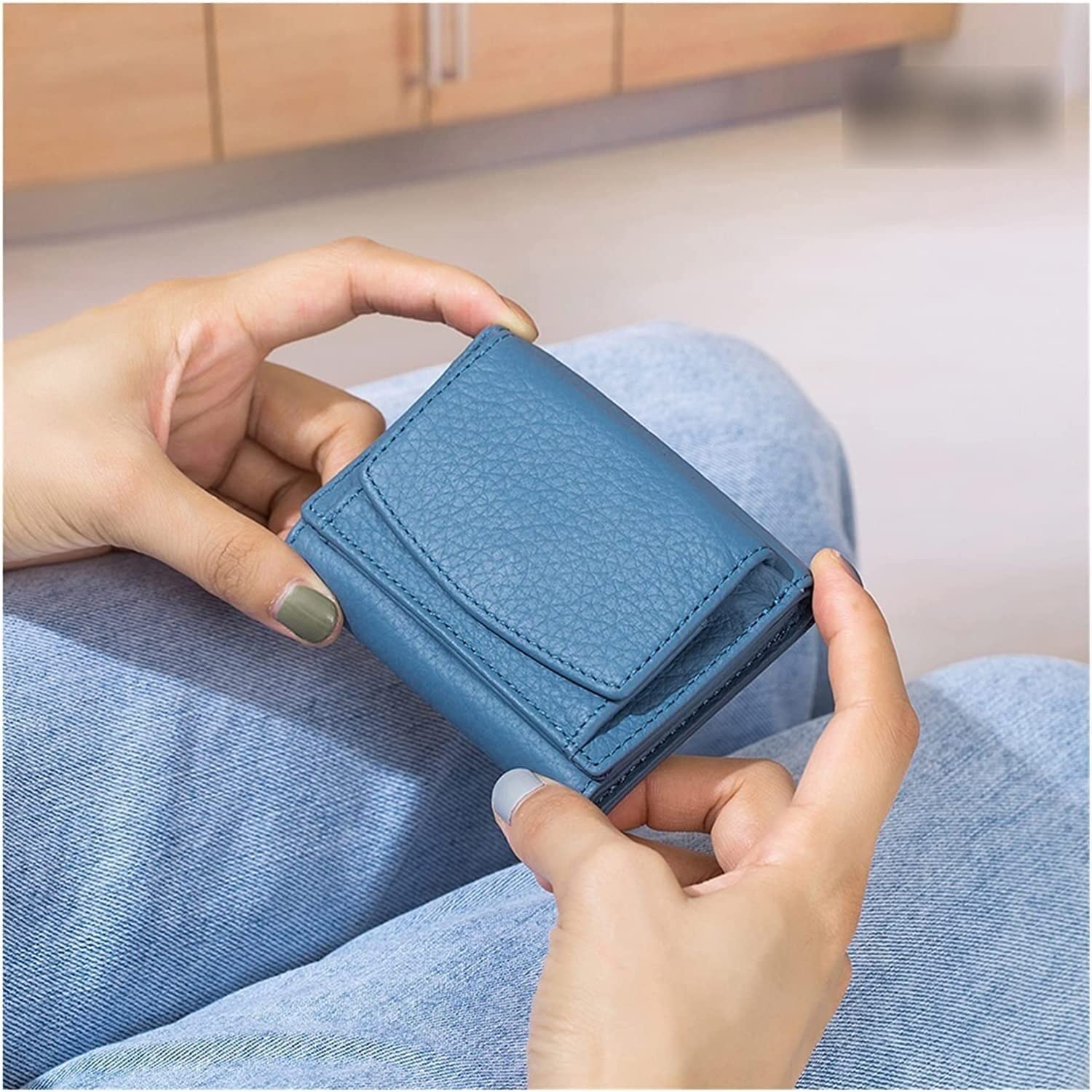 Carteras para Hombre en el Reino Unido, Monedero de Cuero Mujer, minimonedero Colores Caramelo(Light Blue)
