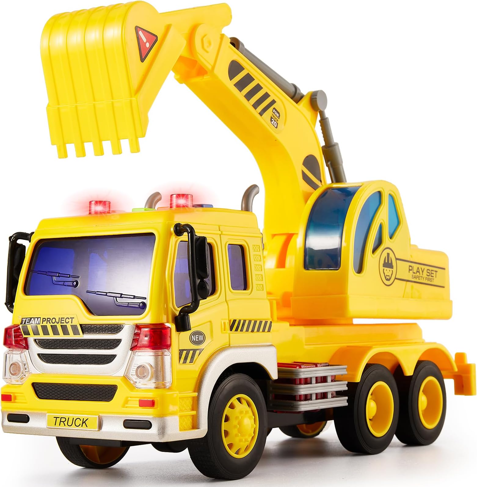 HERSITY Kids Toy Digger, Truck Lorry Toys Construction Vehicles with Lights and Sounds Cars Educational Toys Gifts for Children 3 4 5 6 Years Old Boys and Girls