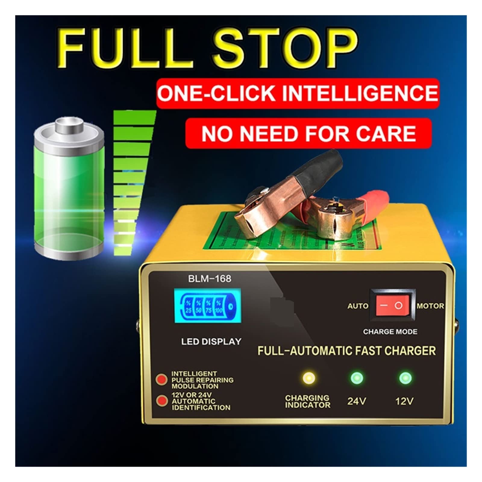 Chargeur de Batterie Voiture 12V/24V réparation d'impulsion Intelligente Machine Automatique Plomb Moto Chargeur entièrement Affichage LED,Fourniture Automobile