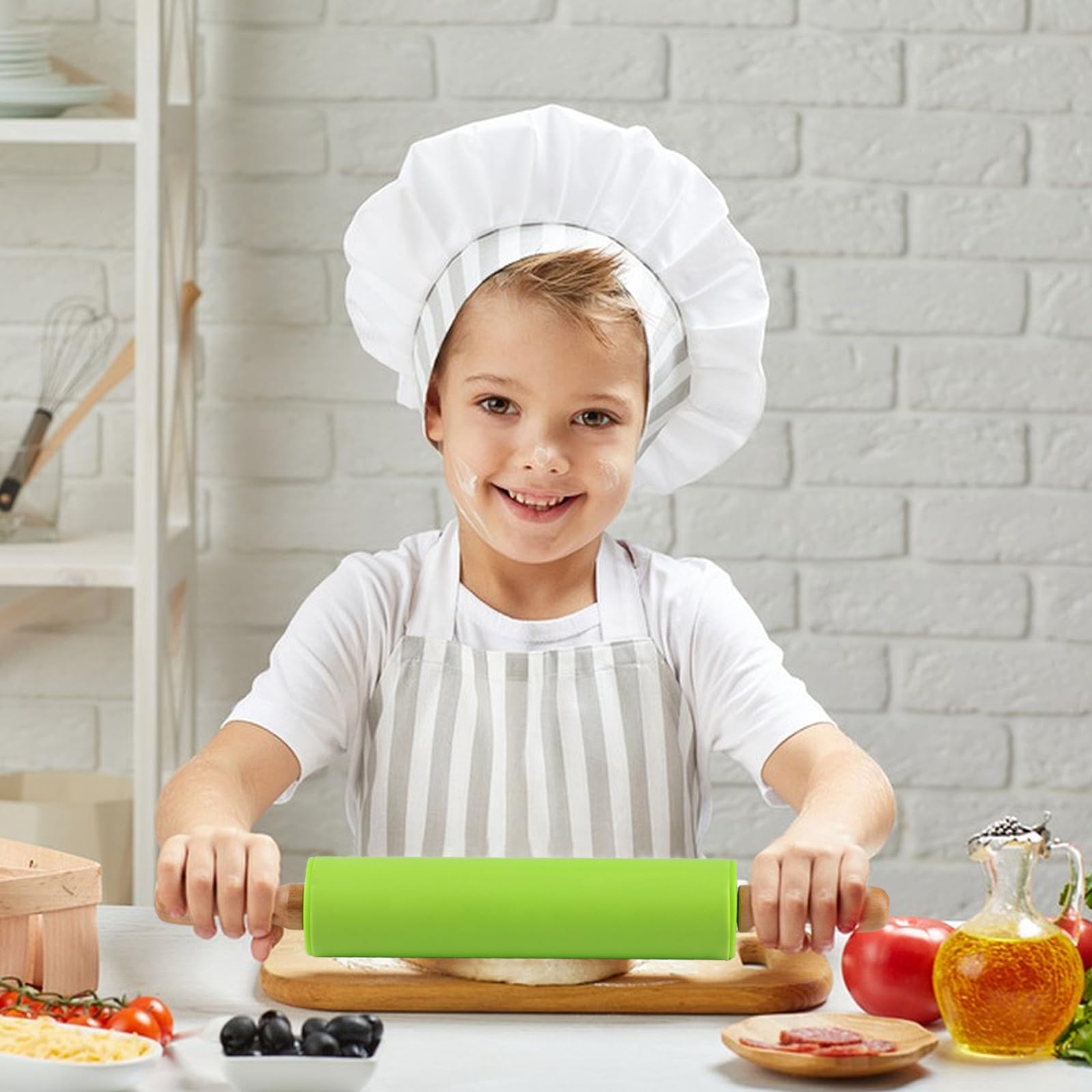 Set Mattarello In Legno 30 Cm E Tappetino In Silicone Antiaderente 33,5 Cm - Per Pizza, Pasta, Biscotti - Grigio